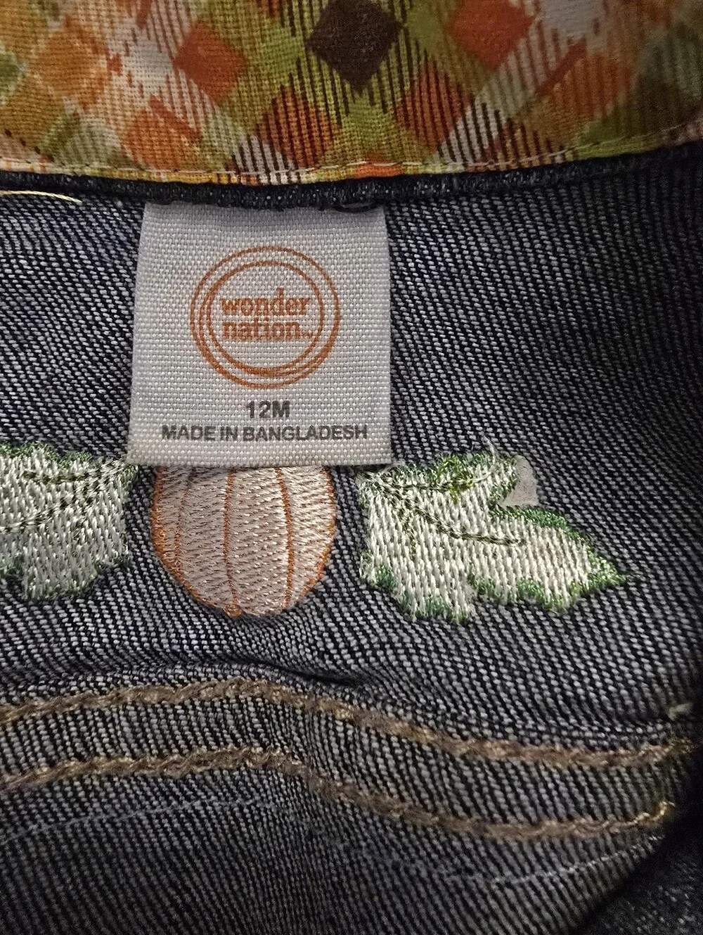 Wonder Nation 12M One of a Kind Pumpkin Denim Jacket Fall Harvest Embroidered